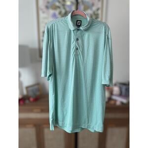 FJ Footjoy Men's Multi-Stripe Green and White Performance Golf Polo Size L